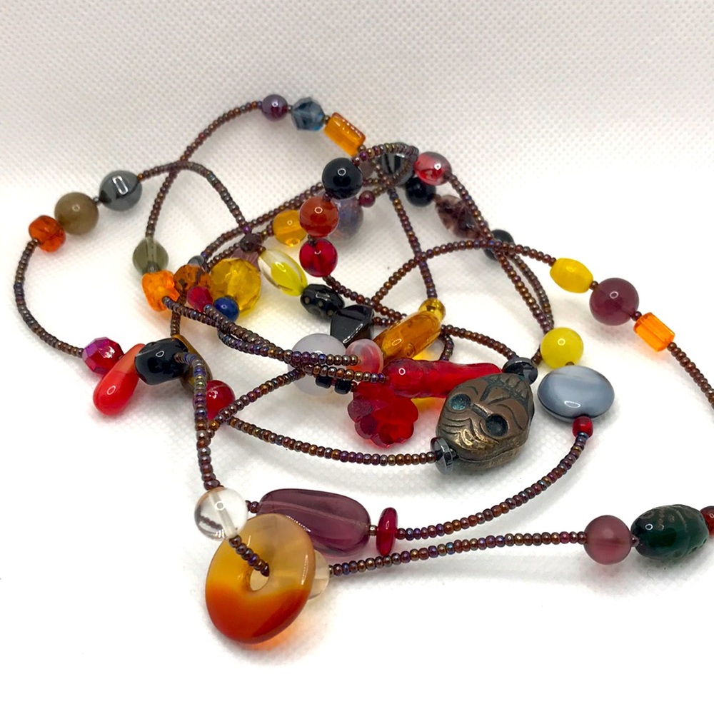 Handmade Multicolor Glass Beads Crystal Beads Seed Beads Long Necklace